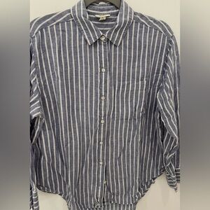 Blue & White Stripe Long Sleeve Button Cuff Button Down Shirt XS Cotton